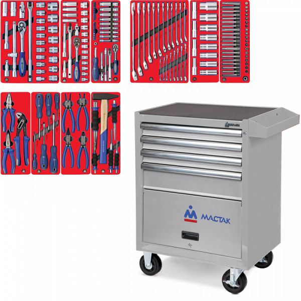 Инструментальная тележка с набором инструментов МАСТАК "СТАНДАРТ" 52-04186G, 186 предметов