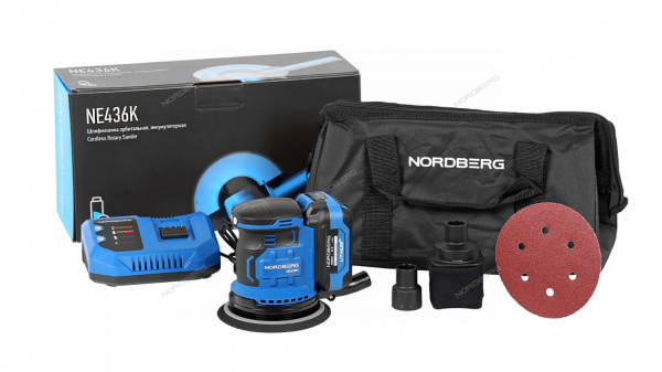 Машина шлифовальная орбитальная с регулировкой оборотов аккумуляторная NORDBERG NE436K (150 мм)