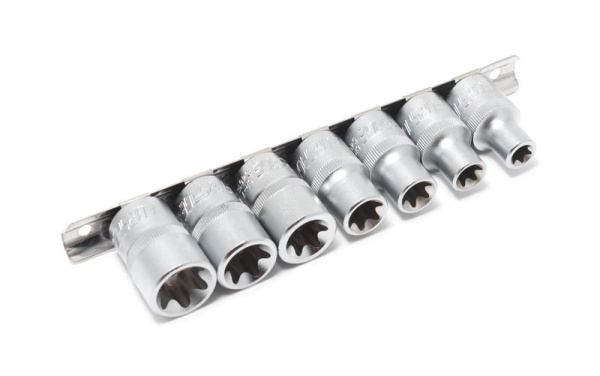 Набор головок Е-профиль 7пр. 1/2''(E10,E12,E14,E16,E18,E20,E22), на планке