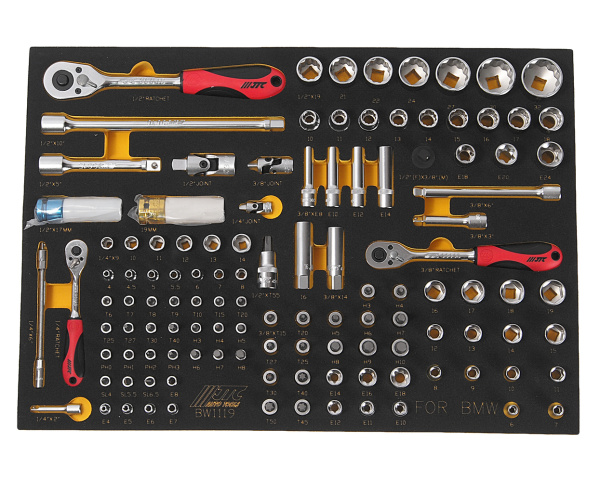 Набор инструментов слесарно-монтажный JTC BW1119 (BMW, 119 предметов в ложементе)
