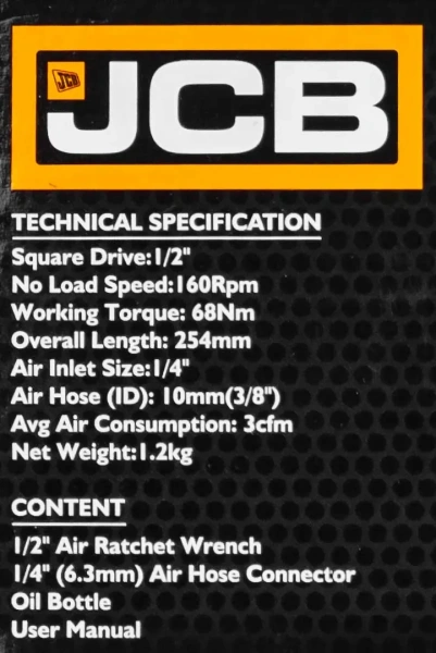 Пневмотрещотка 68Нм, 1/2''(потребление 77л/мин, 160 об/мин, L-254мм,6.3Bar,штуцер 1/4'')