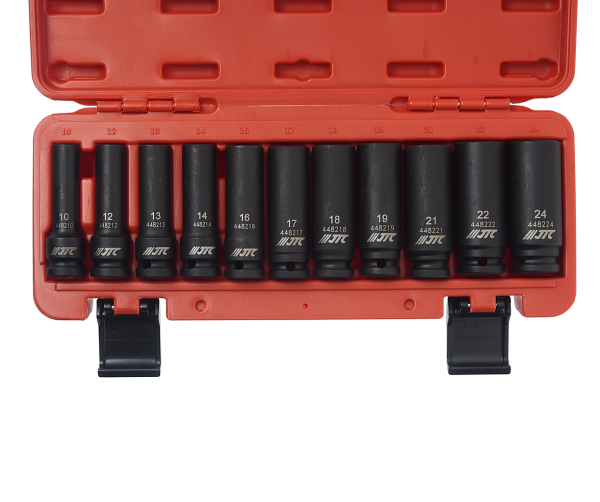 Набор головок торцевых 6-ти гранных ударных глубоких JTC J411M (1/2", 10-24 мм, 11 предметов)