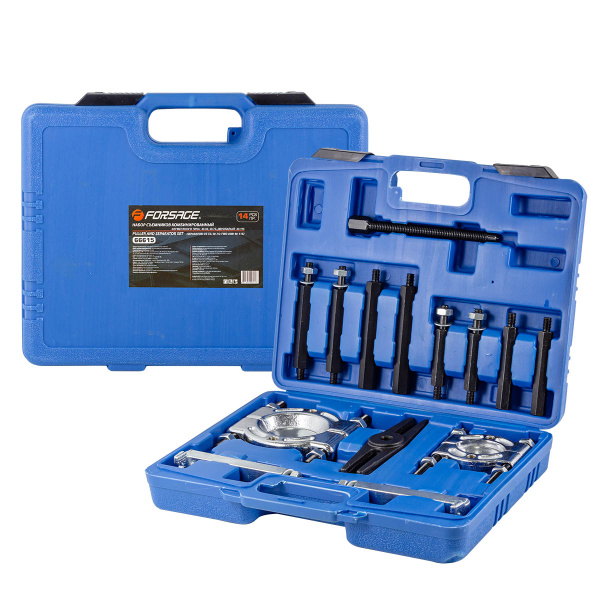 Набор съемников комбинированный (сегментного типа: 30-50мм, 50-75мм, двухлапый: 40-115мм) 14пр., в кейсе