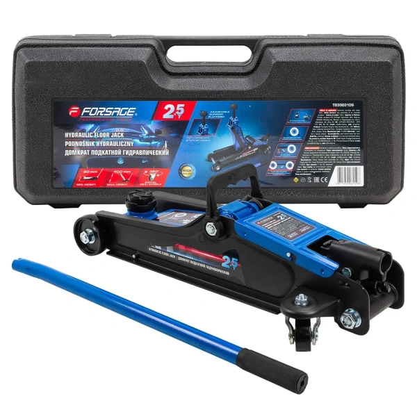 Домкрат подкатной гидравлический 2.5т (h min 90мм, h max 400мм) в кейсе