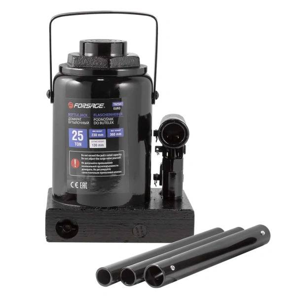 Домкрат бутылочный 25т низкопрофильный (высота подхвата - 230мм, высота подъема - 360мм, ход штока - 135мм)