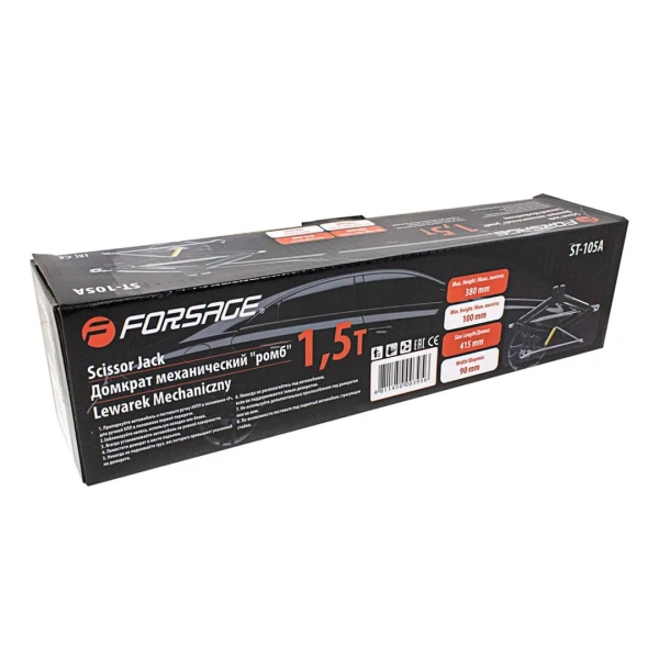 Домкрат механический ''ромб''1.5т ST-105A (h min 104мм, h max 385мм)