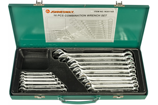 Набор ключей гаечных комбинированных в кейсе JONNESWAY W26116S (6-24 мм, 16 предметов)