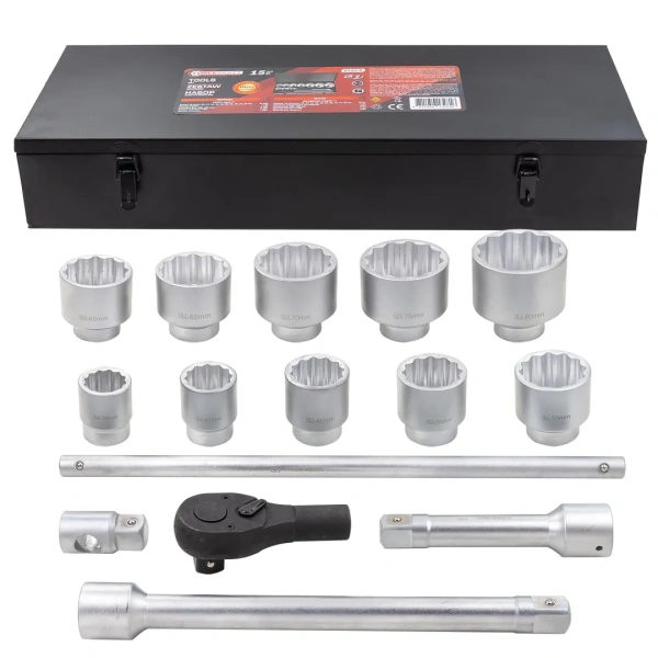 Набор инструментов,15пр. 1'' 12гр.(36,41,46,50,55,60,65,70,75,80мм),в метал. кейсе