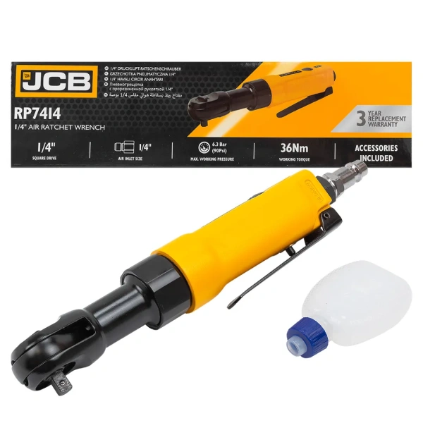 Пневмотрещотка 36Нм, 1/4''(потребление 77л/мин, 240 об/мин, L-200мм,6.3Bar,штуцер 1/4'')