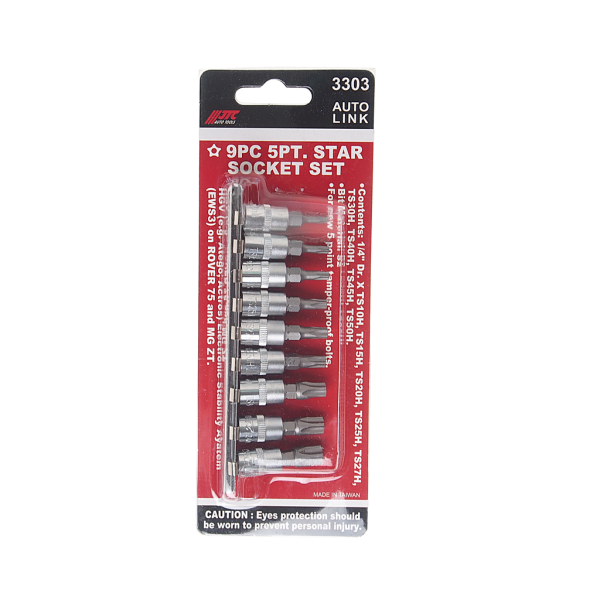 Набор бит 5-ти гранных JTC 3303 (1/4", TORX, TS10H-TS50H, 9 предметов)