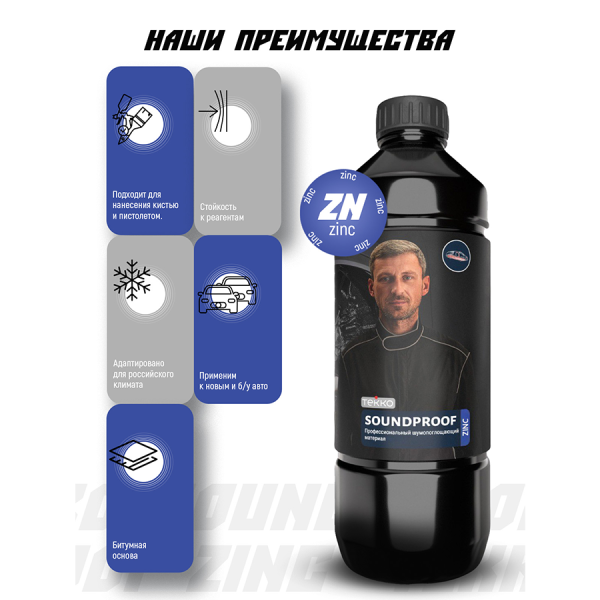 Антикоррозийное покрытие АНТИШУМ с цинком TEKKO Soundproof ZINC PRO 1литр под пистолет