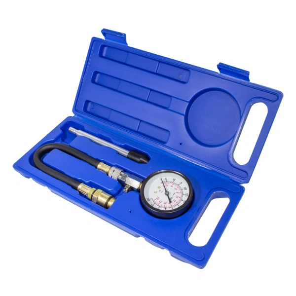 Индикатор компрессии бензинового двигателя Profi (0-21Bar, М14, М18 + жесткий прижимной адаптер-переходник) 3пр., в кейсе