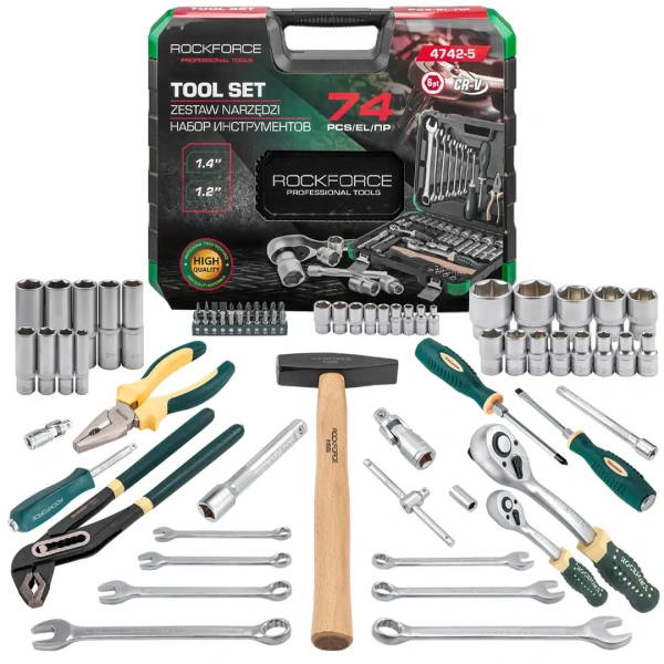 Набор инструментов 74пр. 1/4'', 1/2'' (6гр.)