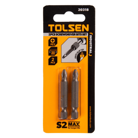 Набор вставок (бит) торцевых 1/4" Pozidriv PZ2 50 мм 2 предмета TOLSEN TT20318