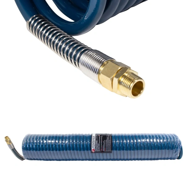 Шланг витой полиуретановый 12мм х 18мм х 20м с резьбовыми наконечниками наруж. резьба 1/2''(латунь, максимальное давление - 15bar, рабочая температура