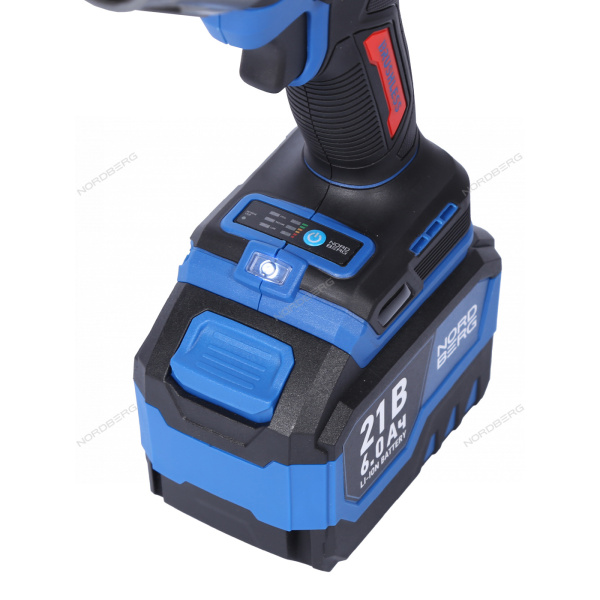 Гайковерт аккумуляторный NORDBERG NE806K-1/2 (1/2", 21 В, 1500 Нм с двумя 6 A аккум. и зар. уст-вом, в кейсе)