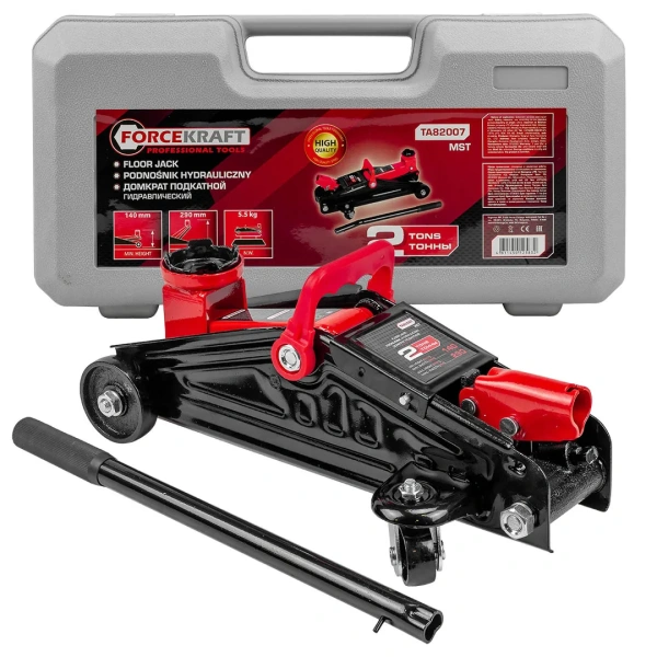 Домкрат подкатной гидравлический 2т (h min 140мм, h max 290мм) в кейсе