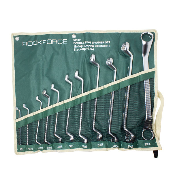 Набор ключей накидных отогнутых на 75грд. 11пр.(6x7,8x10,10x11,12x13,14x15,16x17,18x19,21x23,22x24,27x30, 32x36мм), на полотне