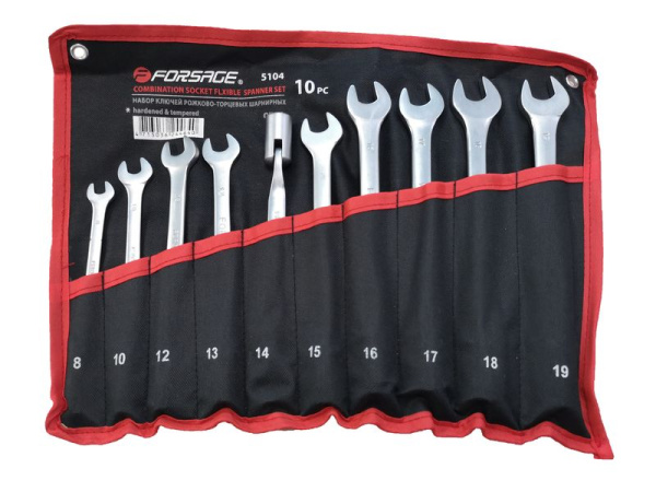Набор ключей рожково-торцевых шарнирных 10пр. (8, 10, 12-19мм) на полотне
