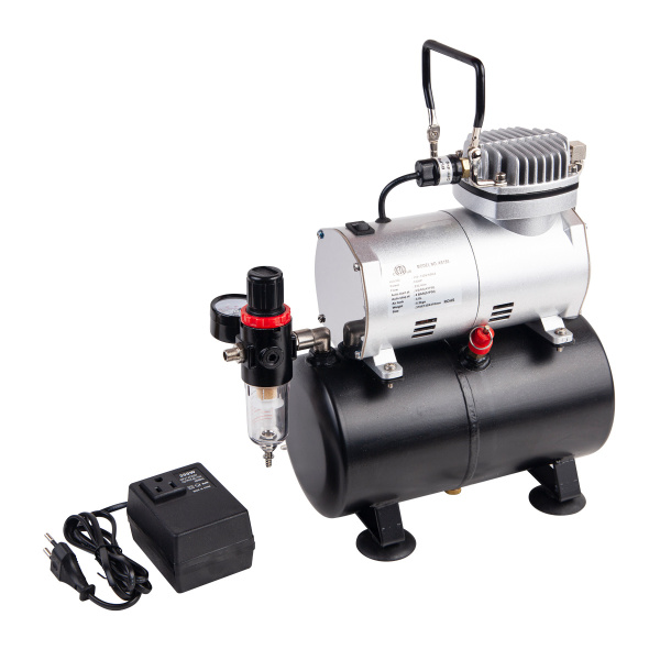 Миникомпрессор безмасляный (ресивер 3л, производительность 23л/мин, рабочее давление 3-4bar)+переходник